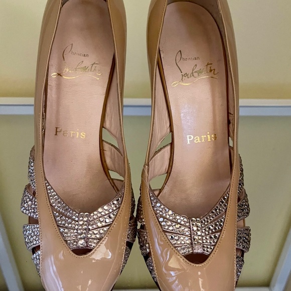 Christian Louboutin with Swarovski Crystals Nude Patent Leather Pumps - Picture 8 of 11